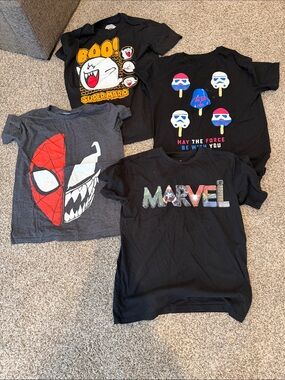 Marvel Black Logo Tee with Multicolor Character Letters